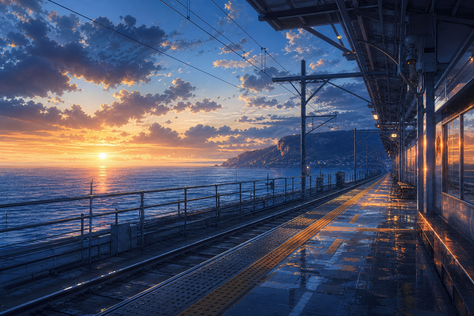 Anime Ocean Train Station Anime Wallpaper  8 4K