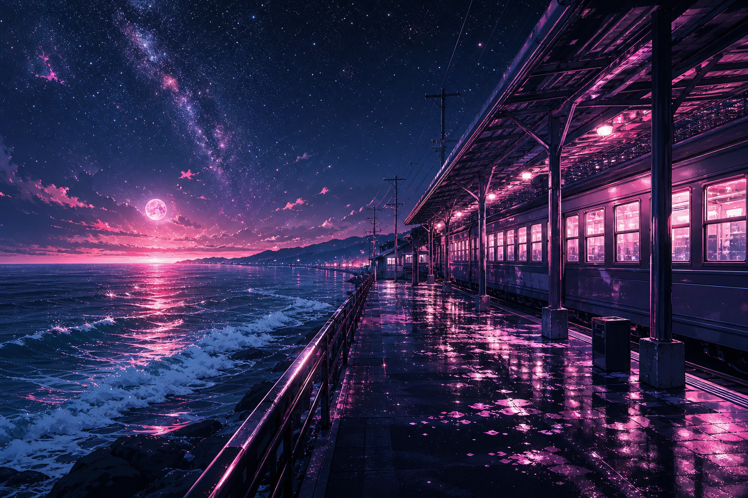 Anime Ocean Train Station Anime Wallpaper  8 4K