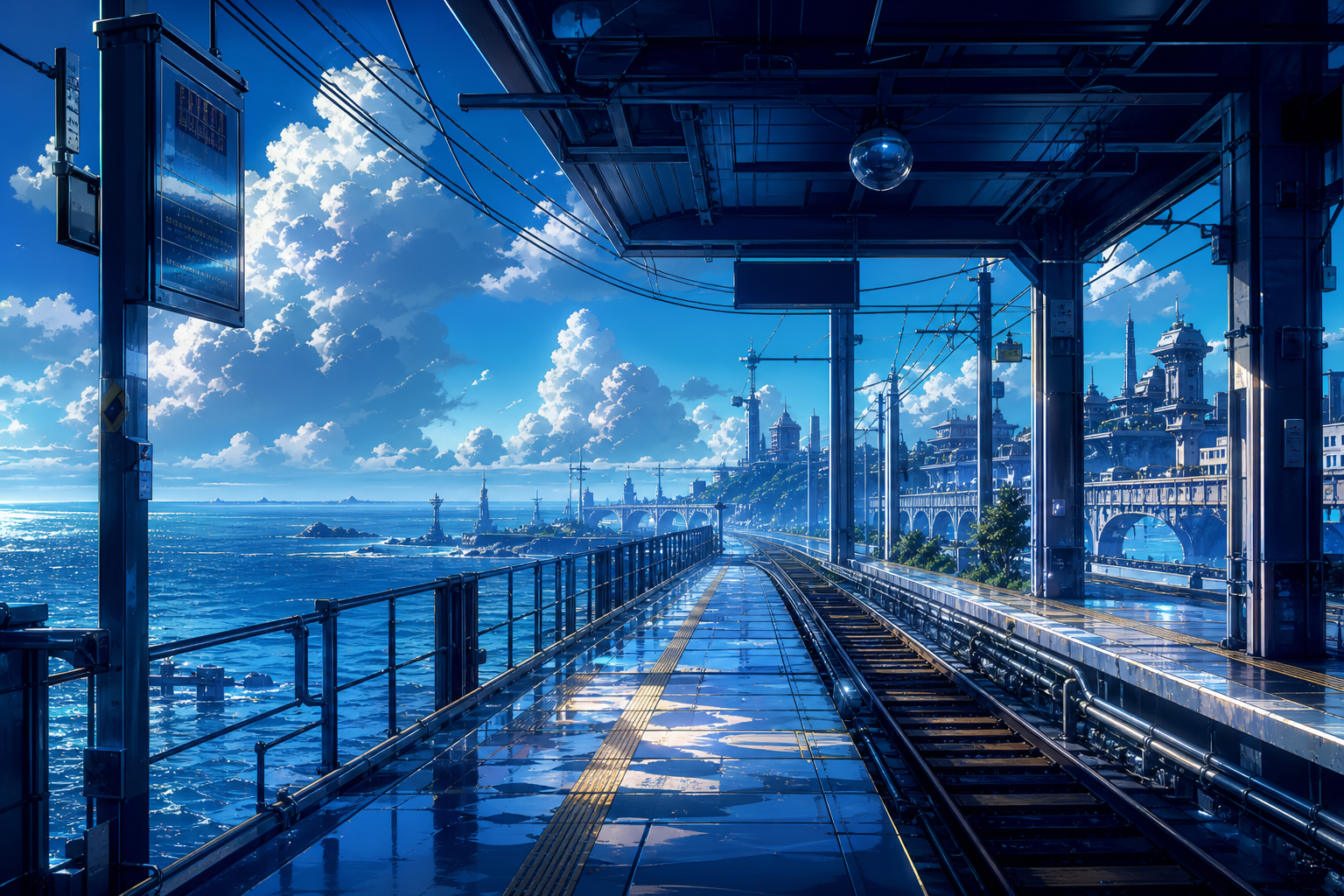 Anime Ocean Train Station Anime Wallpaper  8 4K