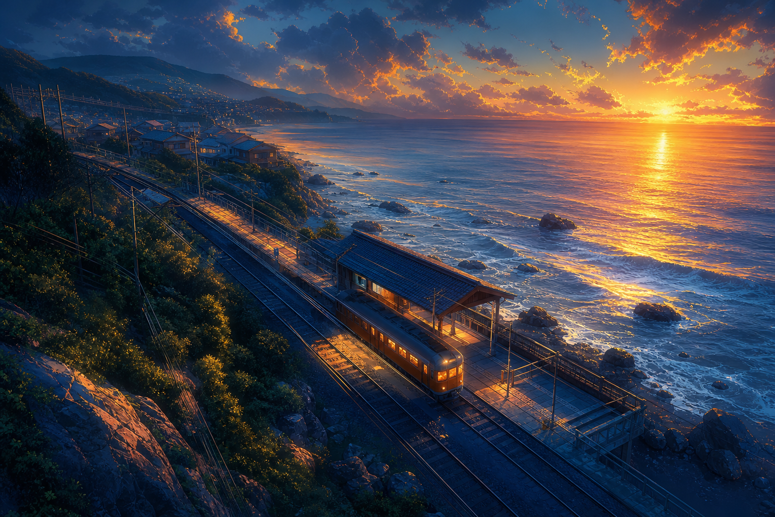Anime Ocean Train Station Anime Wallpaper  8 4K