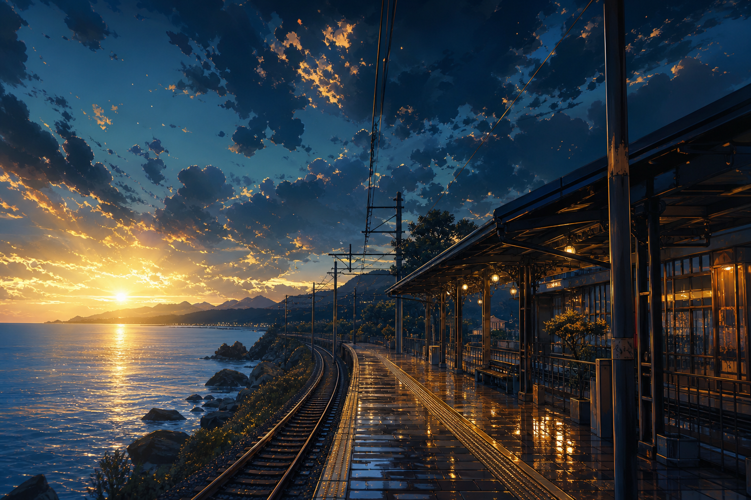 Anime Ocean Train Station Anime Wallpaper  8 4K