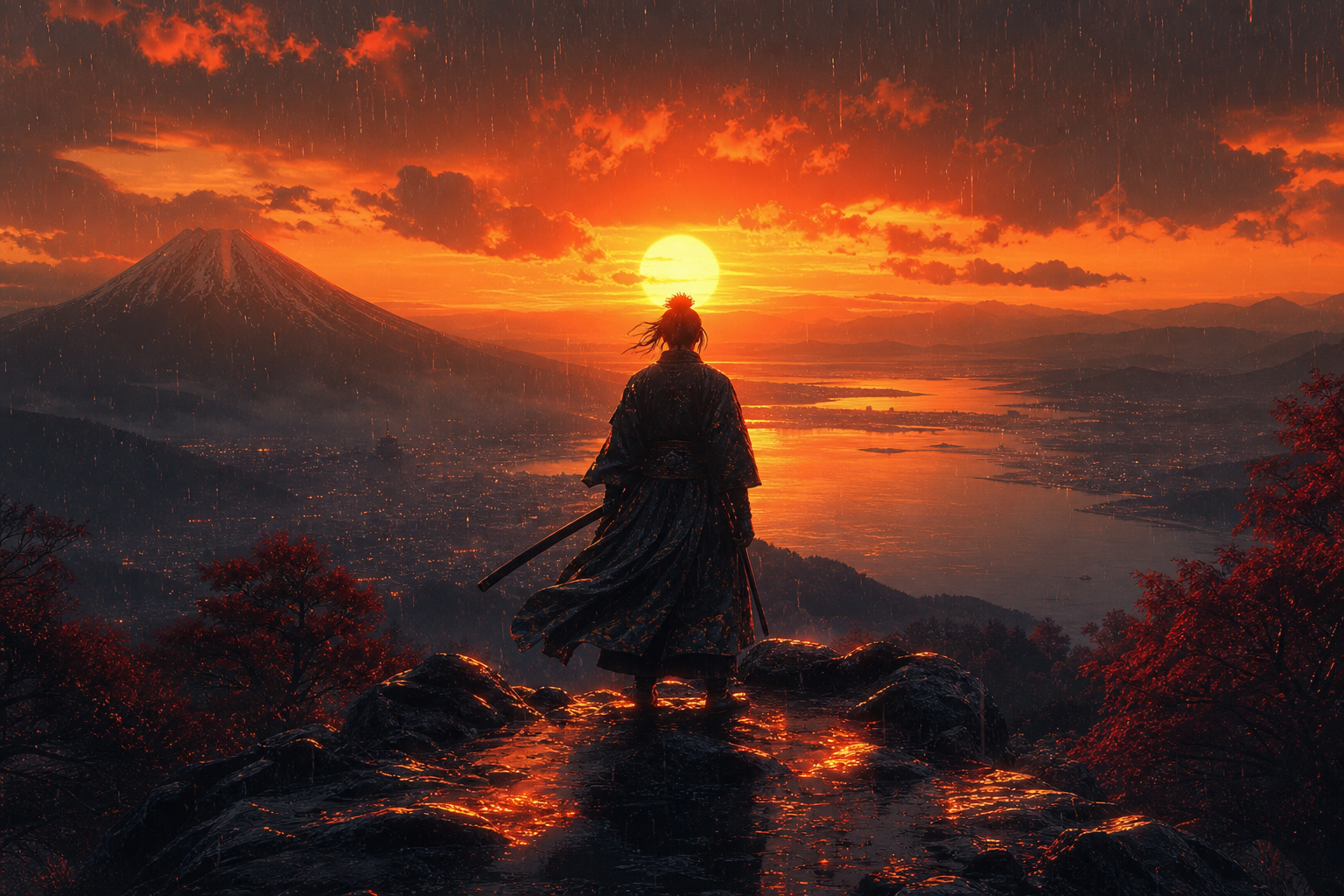 Anime Samurai On Mountain At Sunset Anime Wallpaper  10 4K