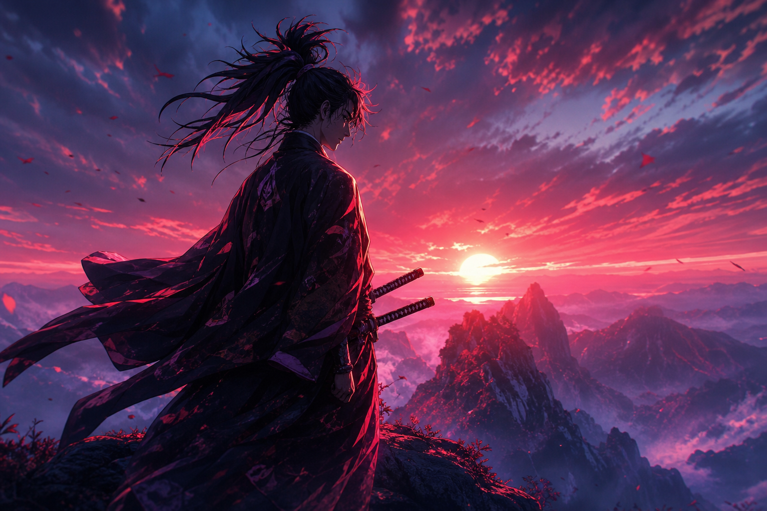 Anime Samurai On Mountain At Sunset Anime Wallpaper  10 4K