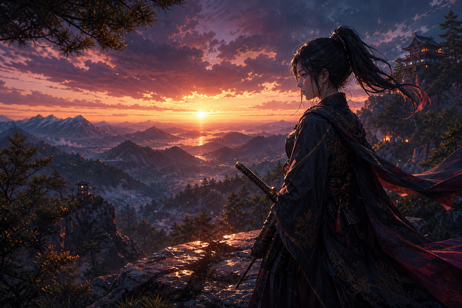 Anime Samurai On Mountain At Sunset Anime Wallpaper  10 4K