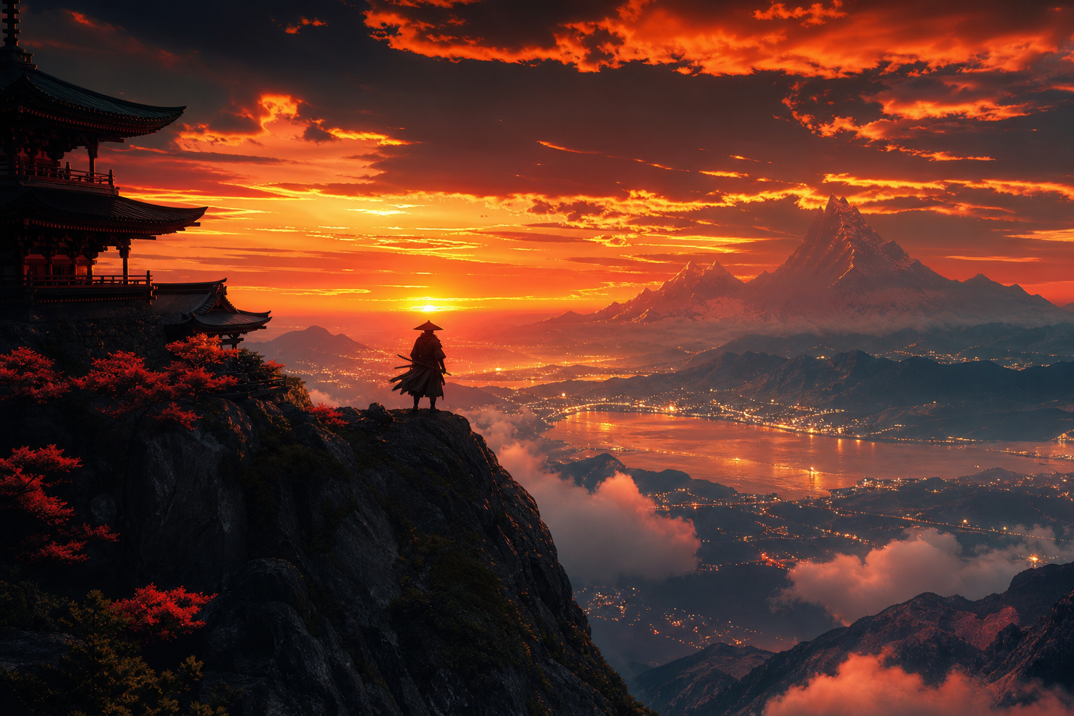 Anime Samurai On Mountain At Sunset Anime Wallpaper  10 4K