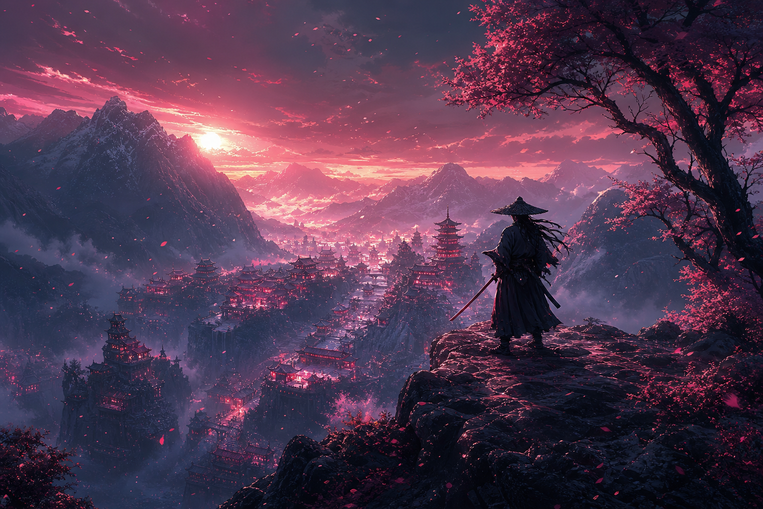 Anime Samurai On Mountain At Sunset Anime Wallpaper  10 4K