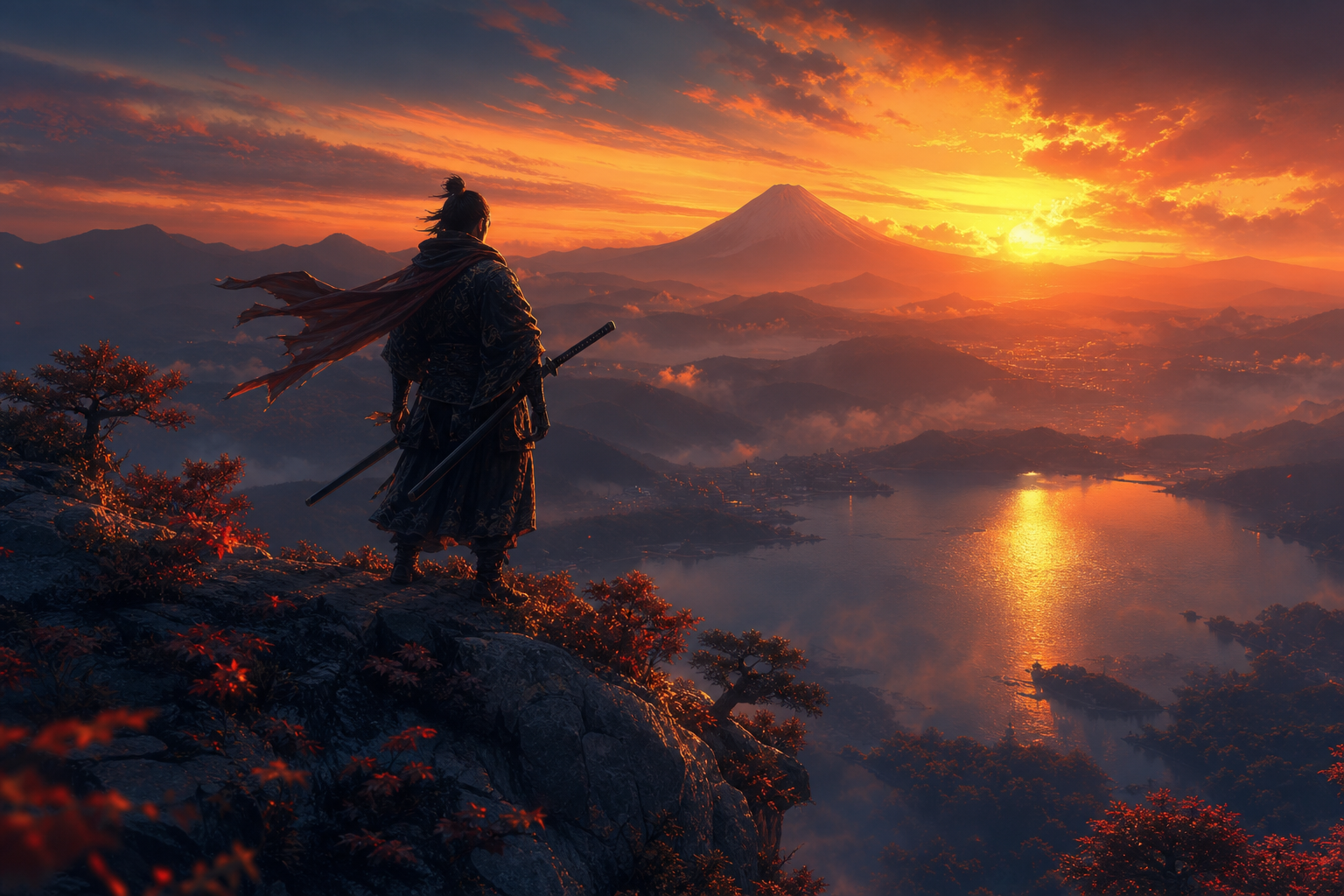 Anime Samurai On Mountain At Sunset Anime Wallpaper  10 4K