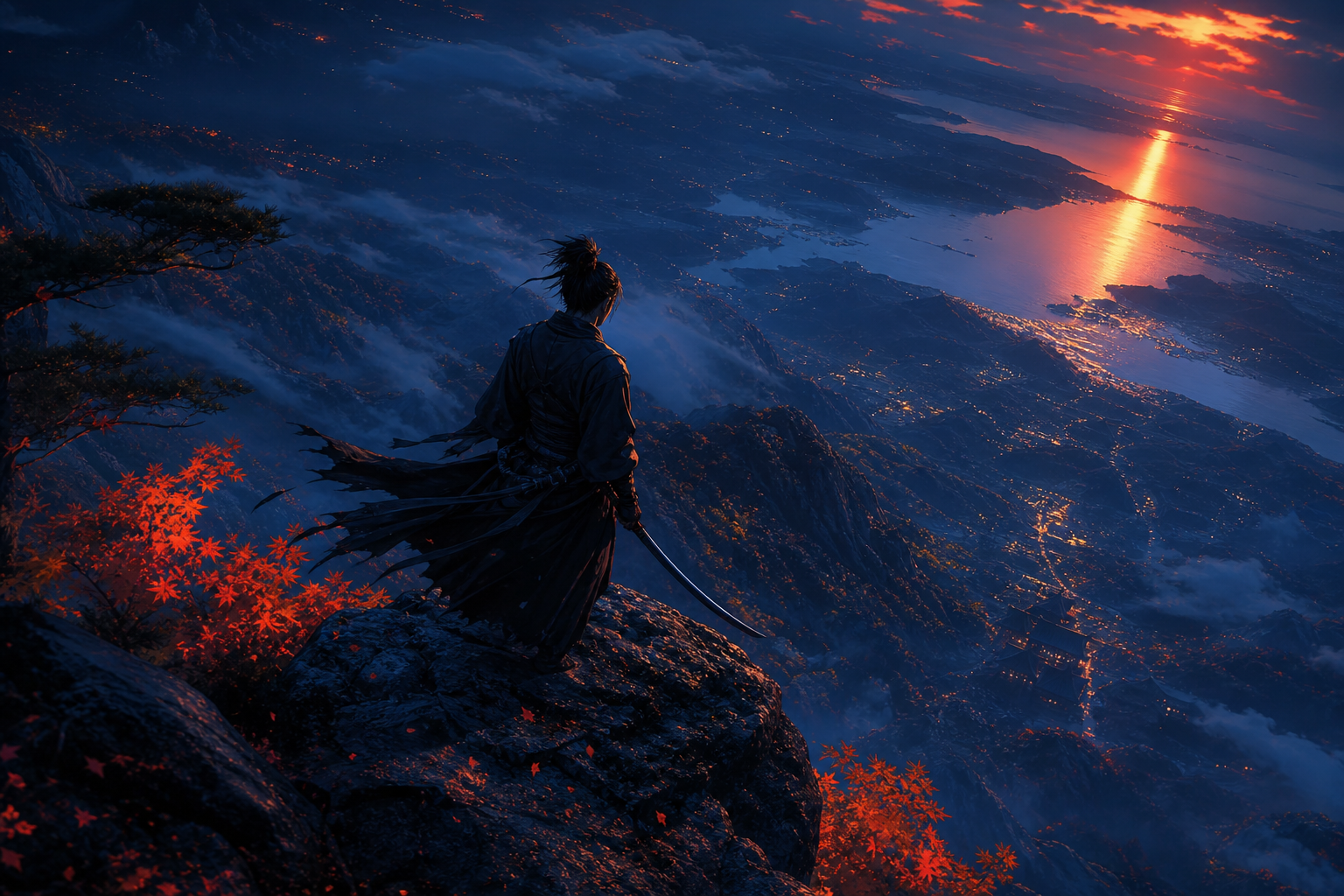 Anime Samurai On Mountain At Sunset Anime Wallpaper  10 4K