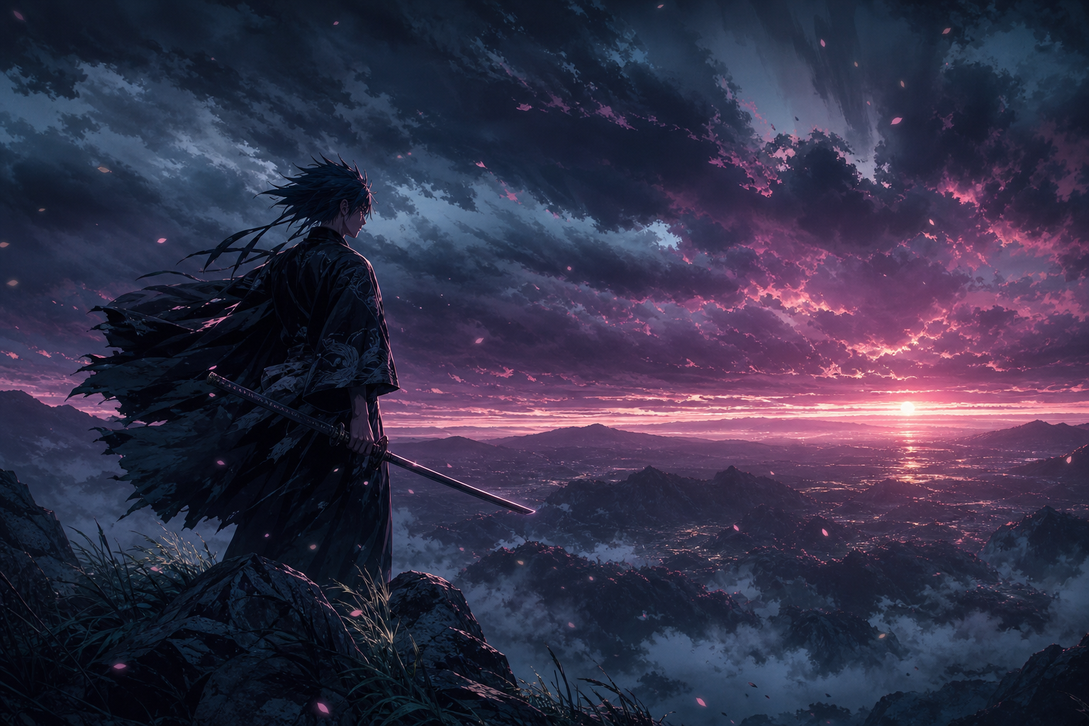 Anime Samurai On Mountain At Sunset Anime Wallpaper  10 4K