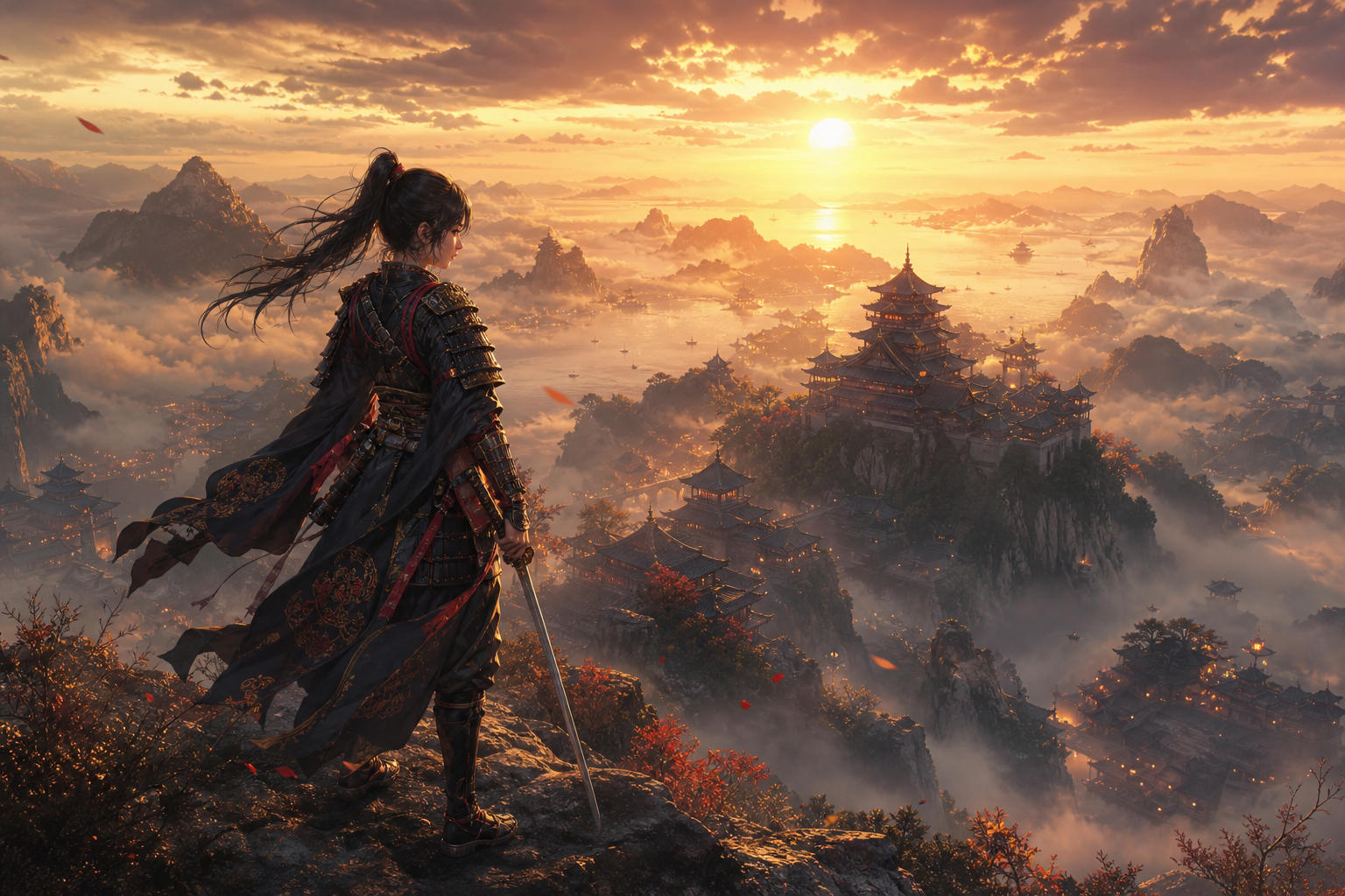 Anime Samurai On Mountain At Sunset Anime Wallpaper  18 4K