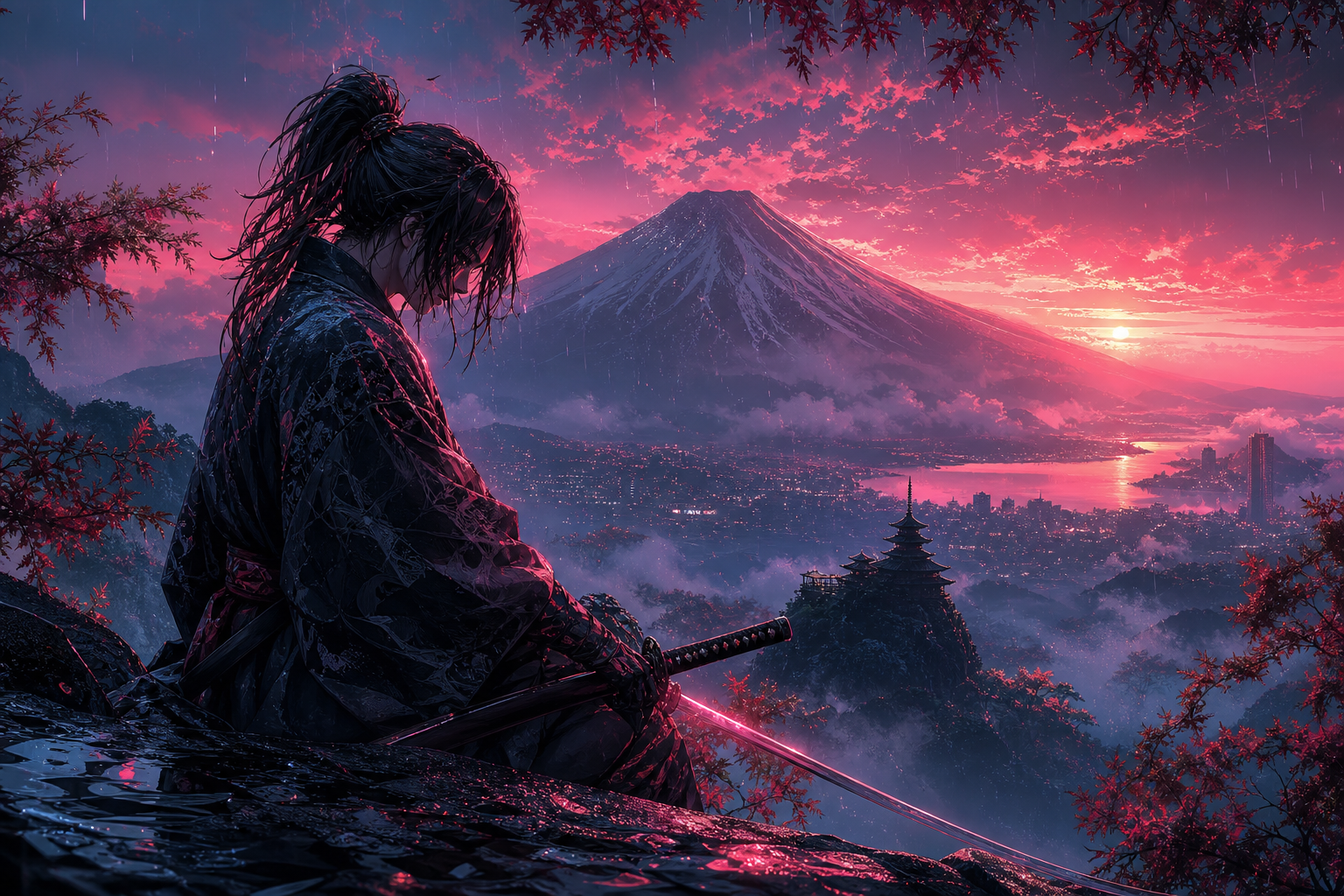 Anime Samurai On Mountain At Sunset Anime Wallpaper  18 4K