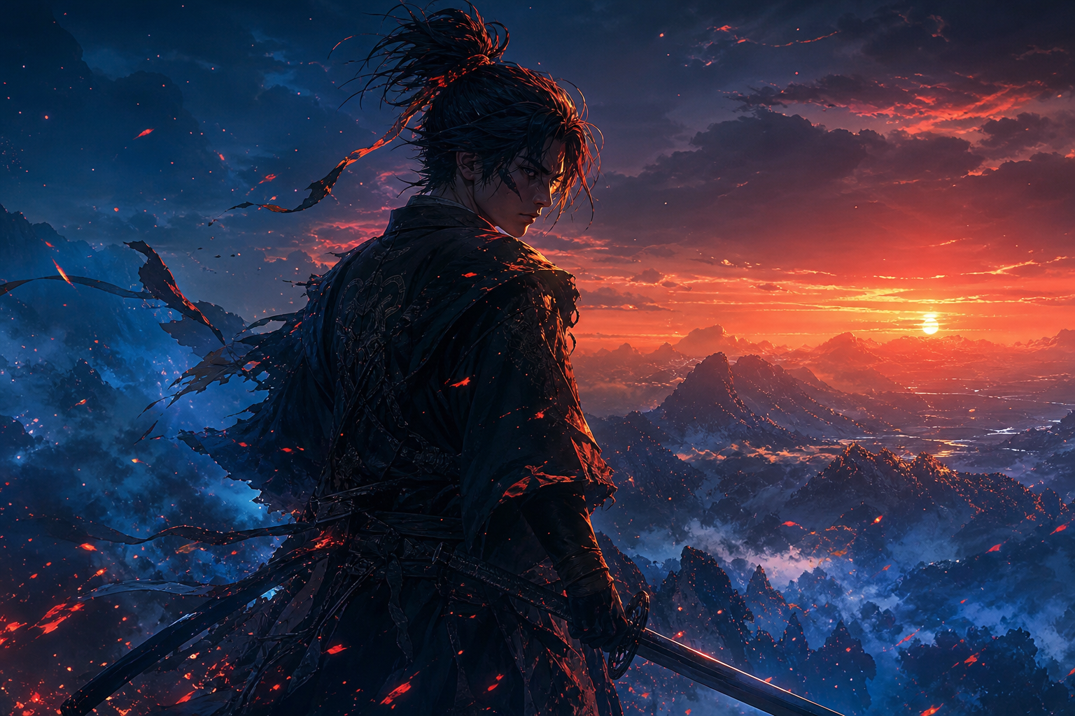 Anime Samurai On Mountain At Sunset Anime Wallpaper  18 4K