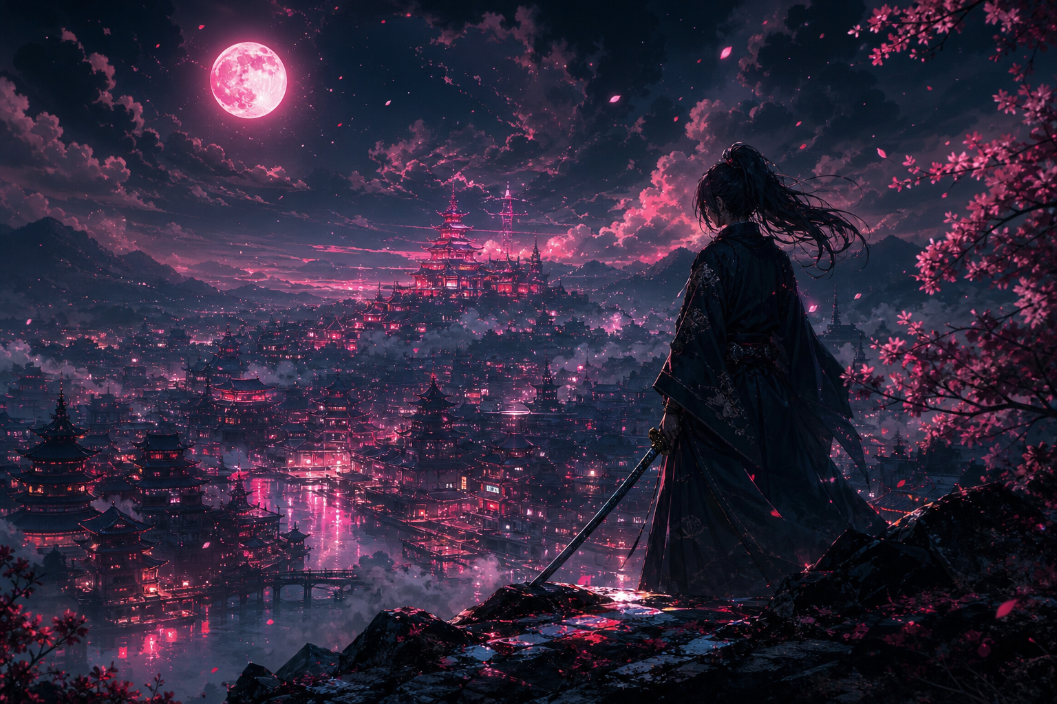 Anime Samurai On Mountain At Sunset Anime Wallpaper  18 4K