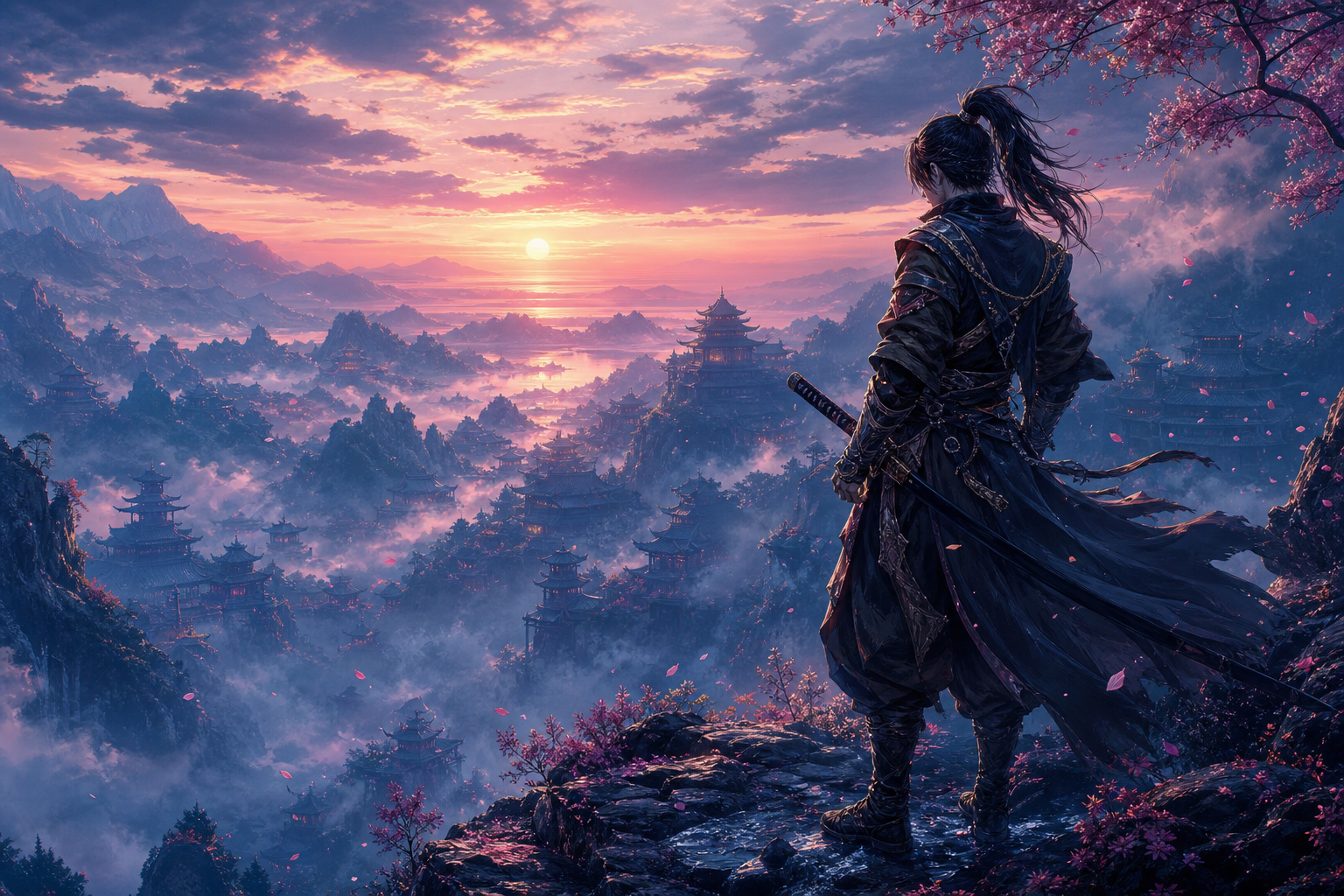 Anime Samurai On Mountain At Sunset Anime Wallpaper  2 4K