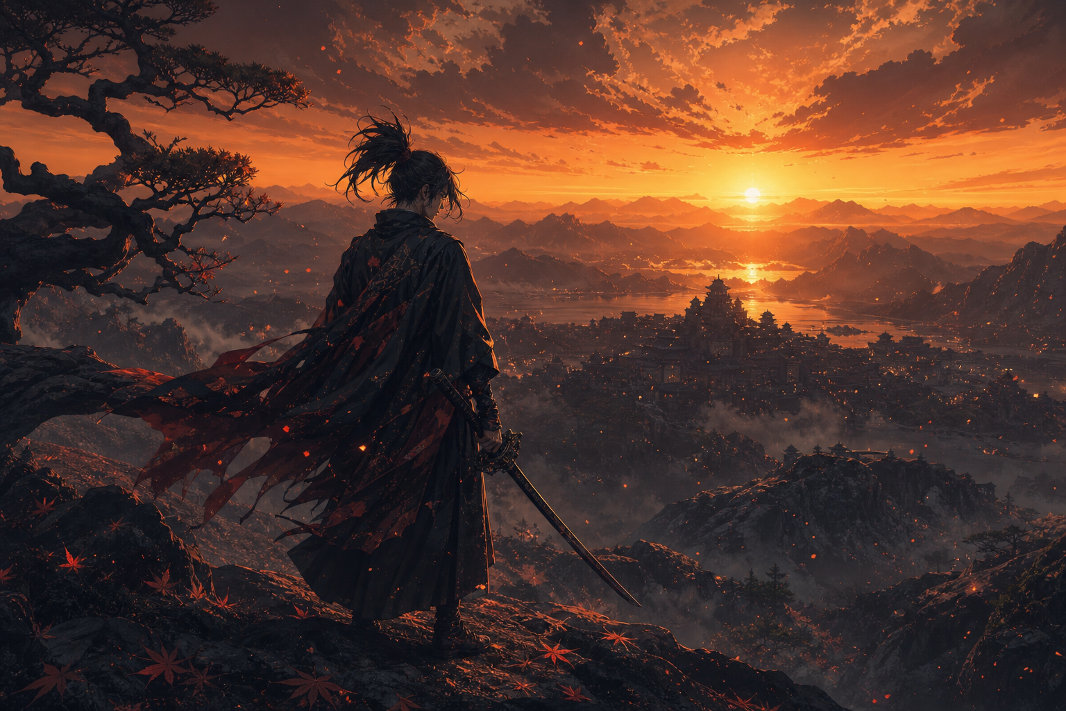 Anime Samurai On Mountain At Sunset Anime Wallpaper  2 4K
