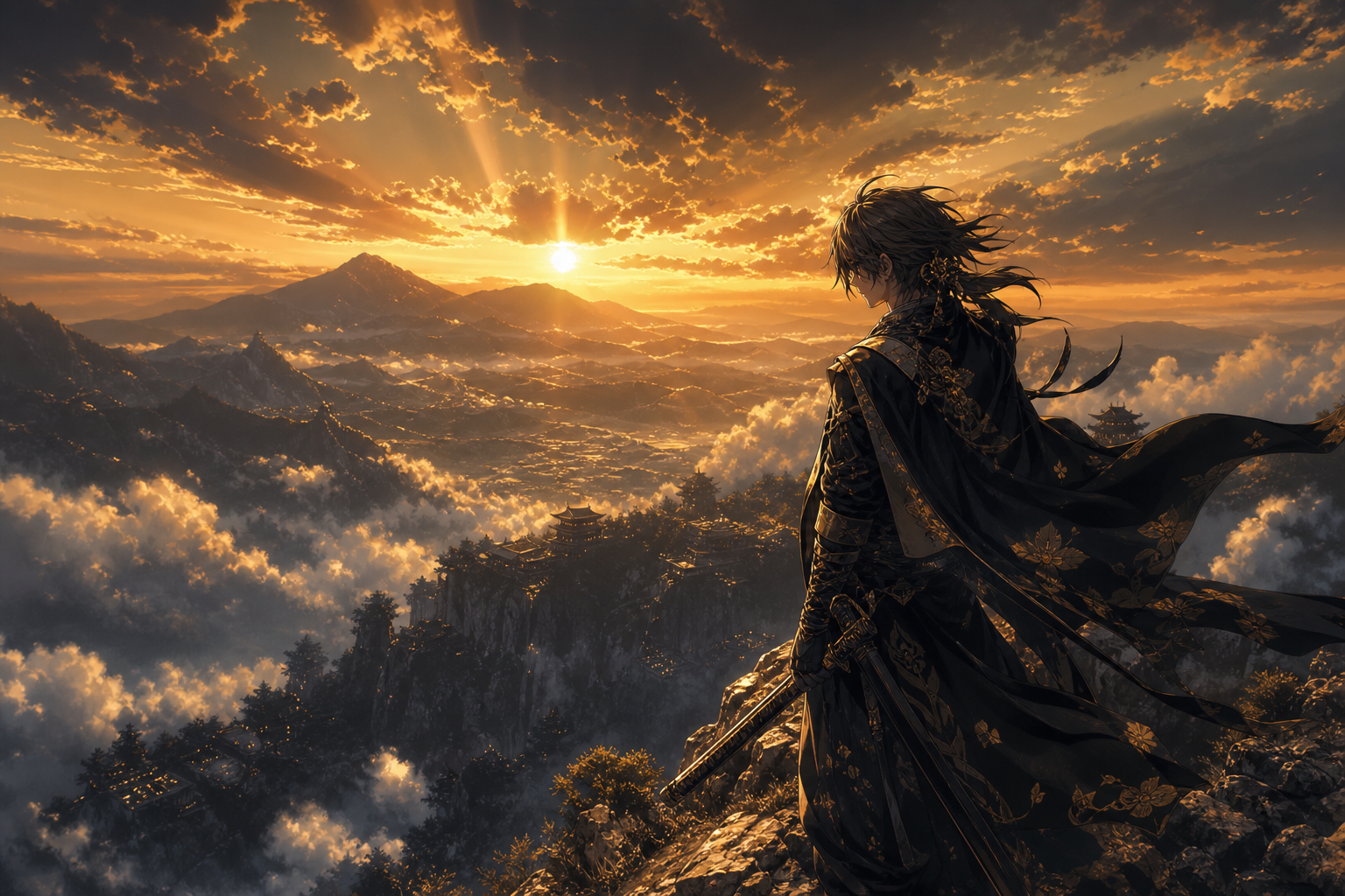 Anime Samurai On Mountain At Sunset Anime Wallpaper  2 4K