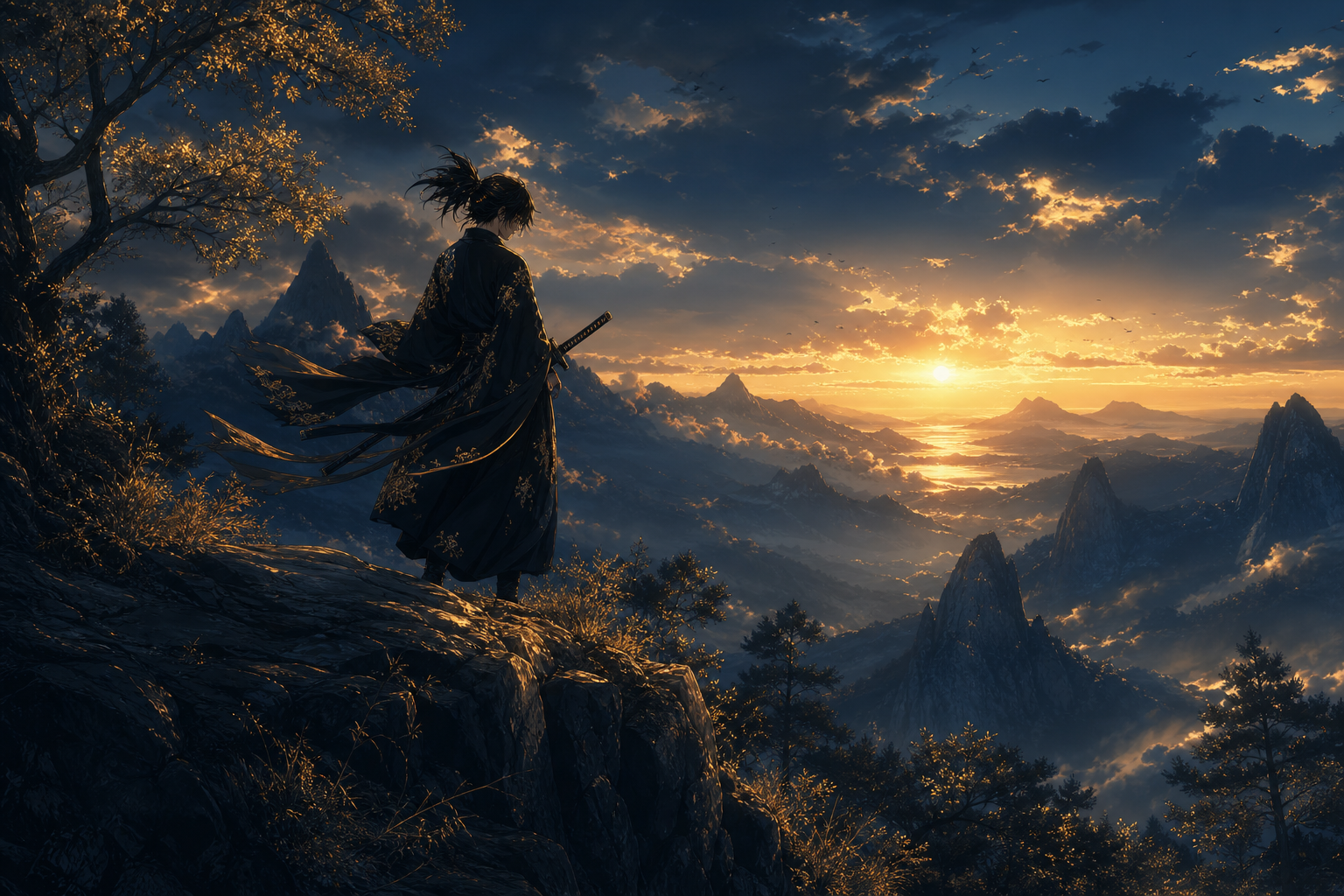 Anime Samurai On Mountain At Sunset Anime Wallpaper  2 4K