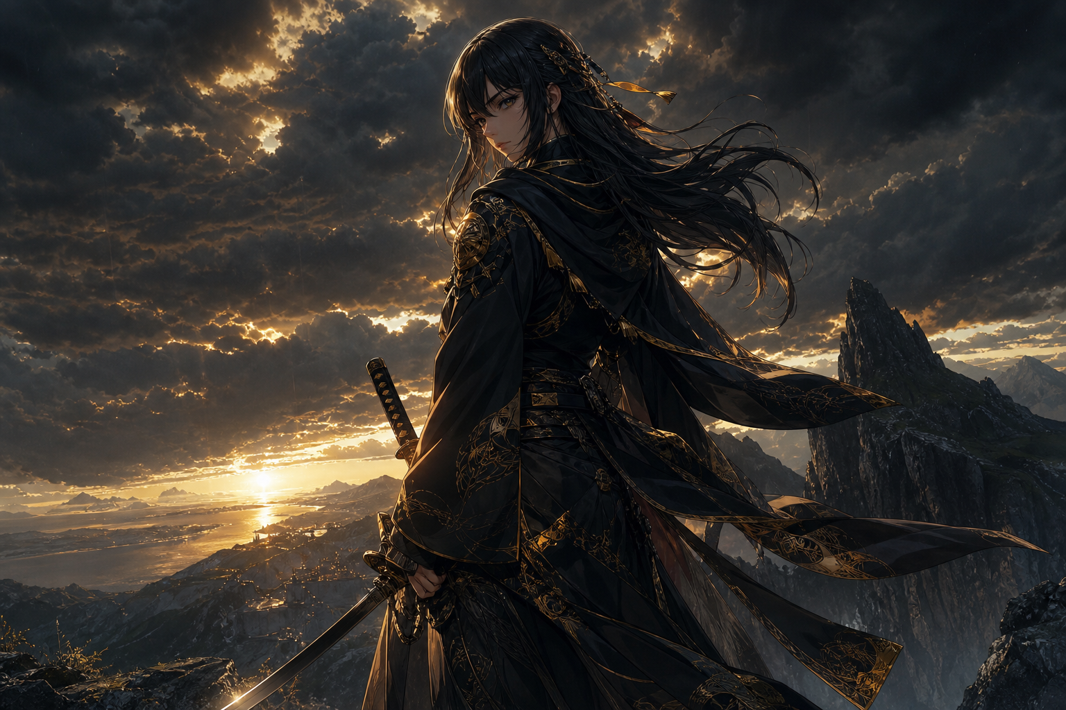 Anime Samurai On Mountain At Sunset Anime Wallpaper  2 4K