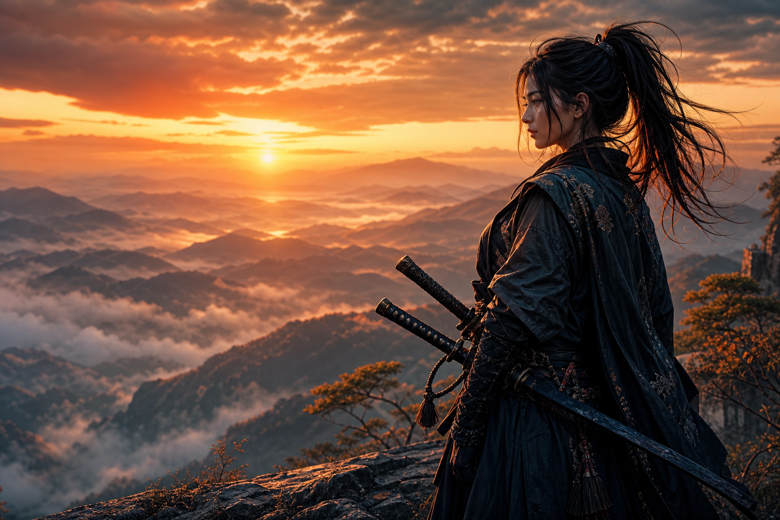 Anime Samurai On Mountain At Sunset Anime Wallpaper  2 4K