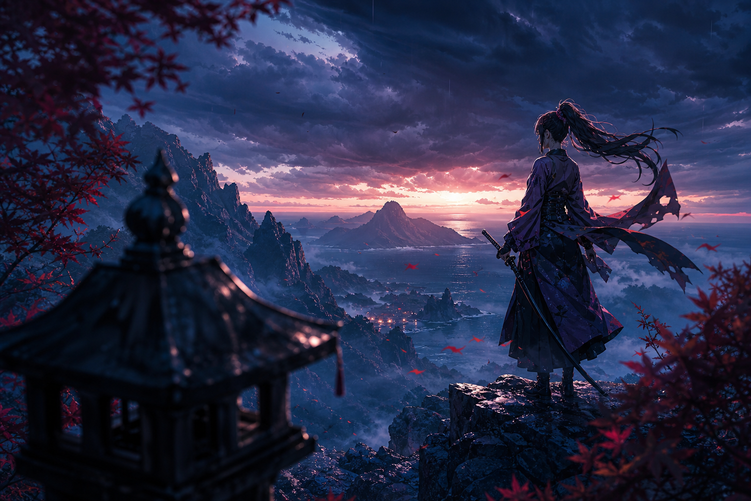 Anime Samurai On Mountain At Sunset Anime Wallpaper  2 4K