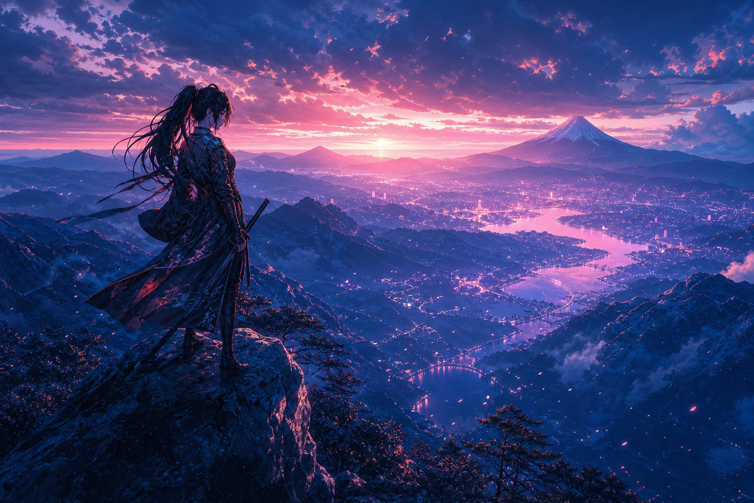 Anime Samurai On Mountain At Sunset Anime Wallpaper  2 4K