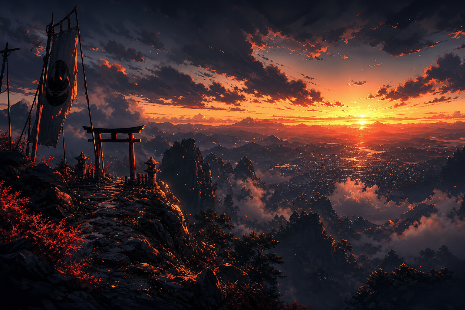 Anime Samurai On Mountain At Sunset Anime Wallpaper  2 4K