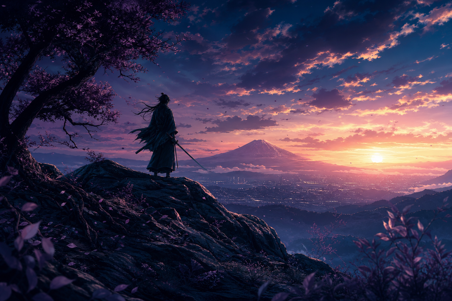 Anime Samurai On Mountain At Sunset Anime Wallpaper  2 4K