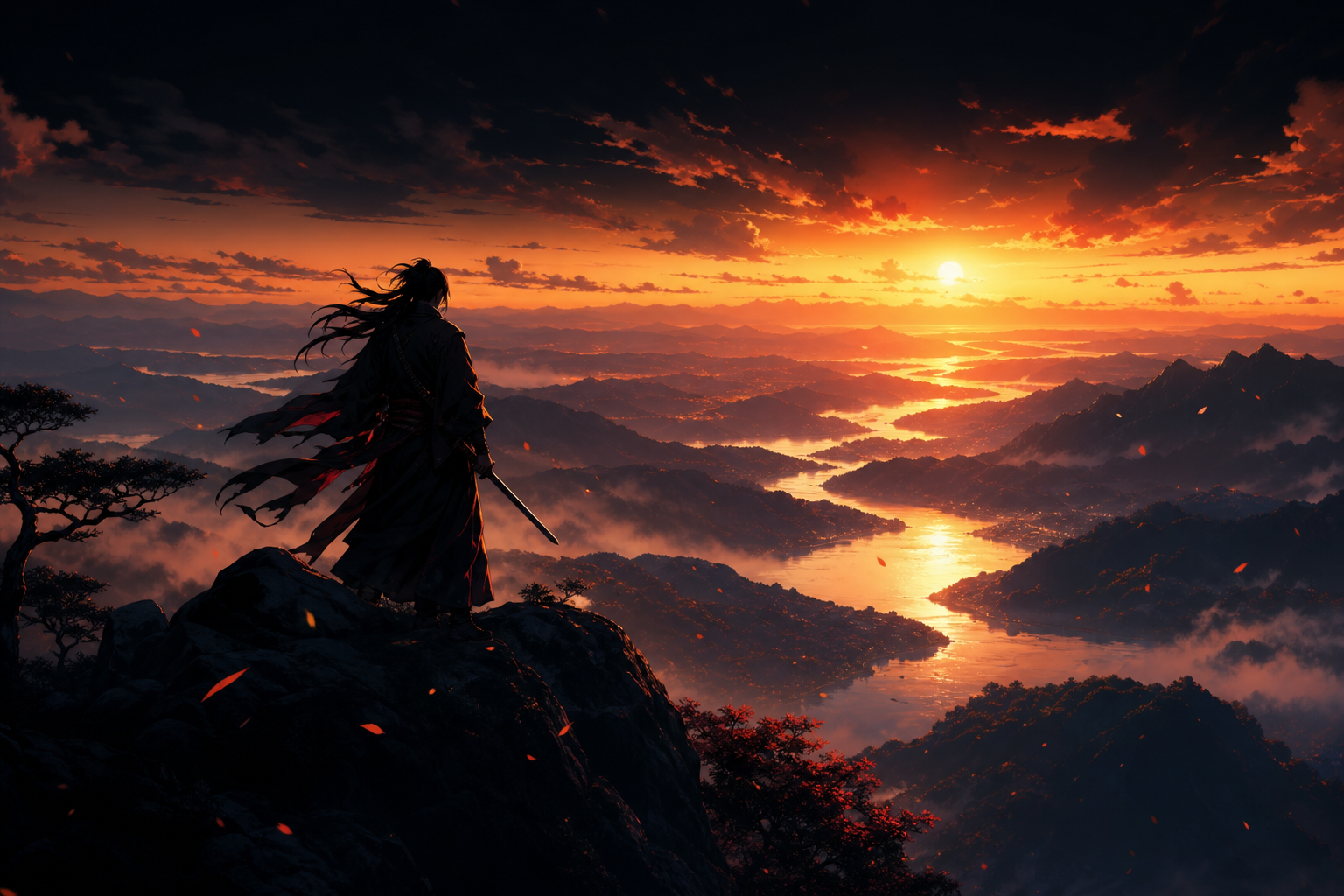 Anime Samurai On Mountain At Sunset Anime Wallpaper  2 4K