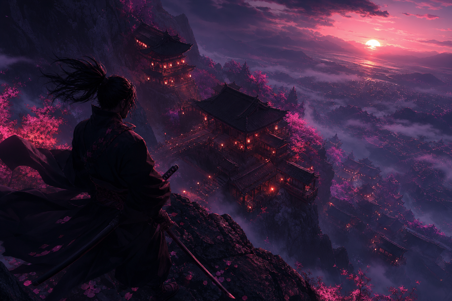 Anime Samurai On Mountain At Sunset Anime Wallpaper  2 4K