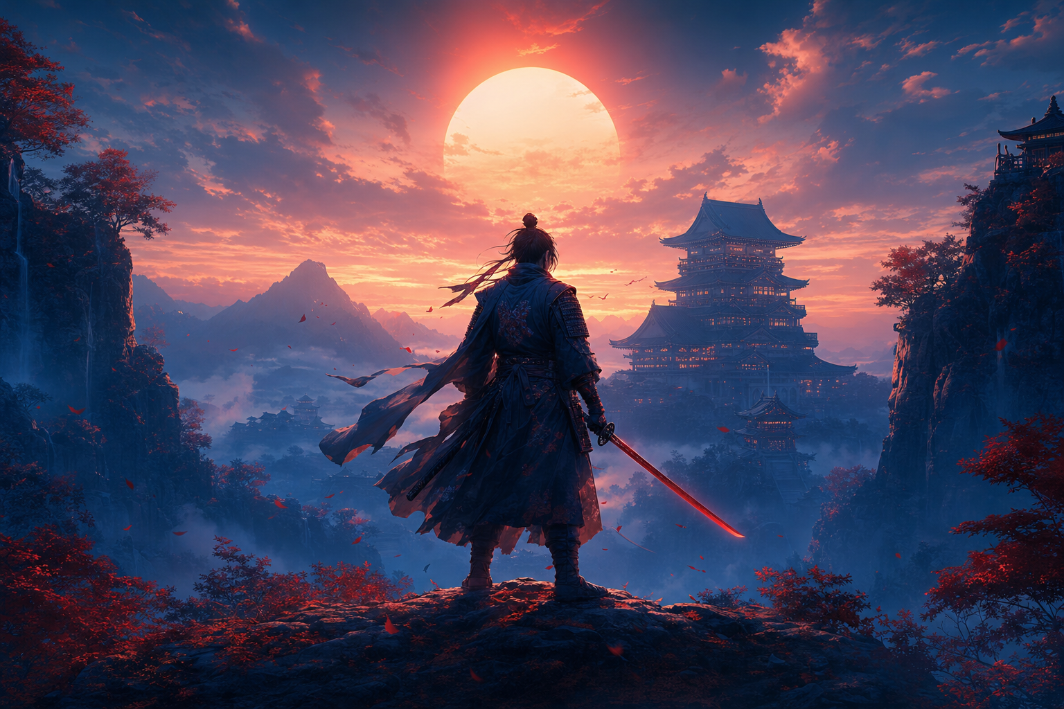 Anime Samurai On Mountain At Sunset Anime Wallpaper  2 4K