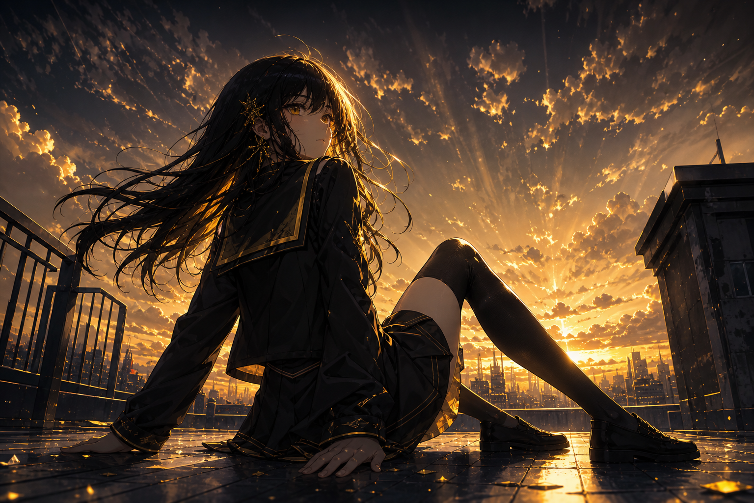 Anime School Rooftop Sunset Anime Wallpaper  14 4K