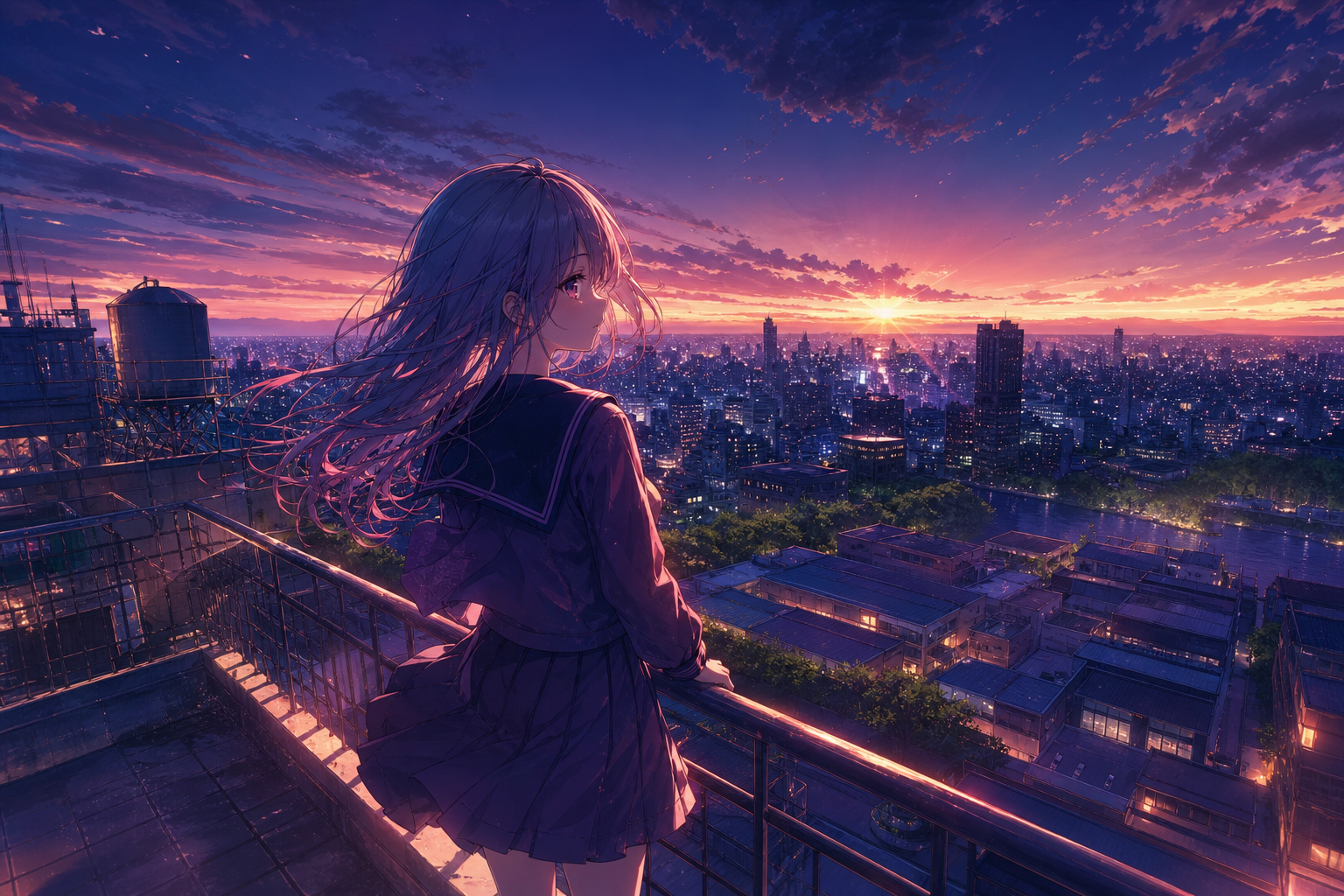 Anime School Rooftop Sunset Anime Wallpaper  14 4K