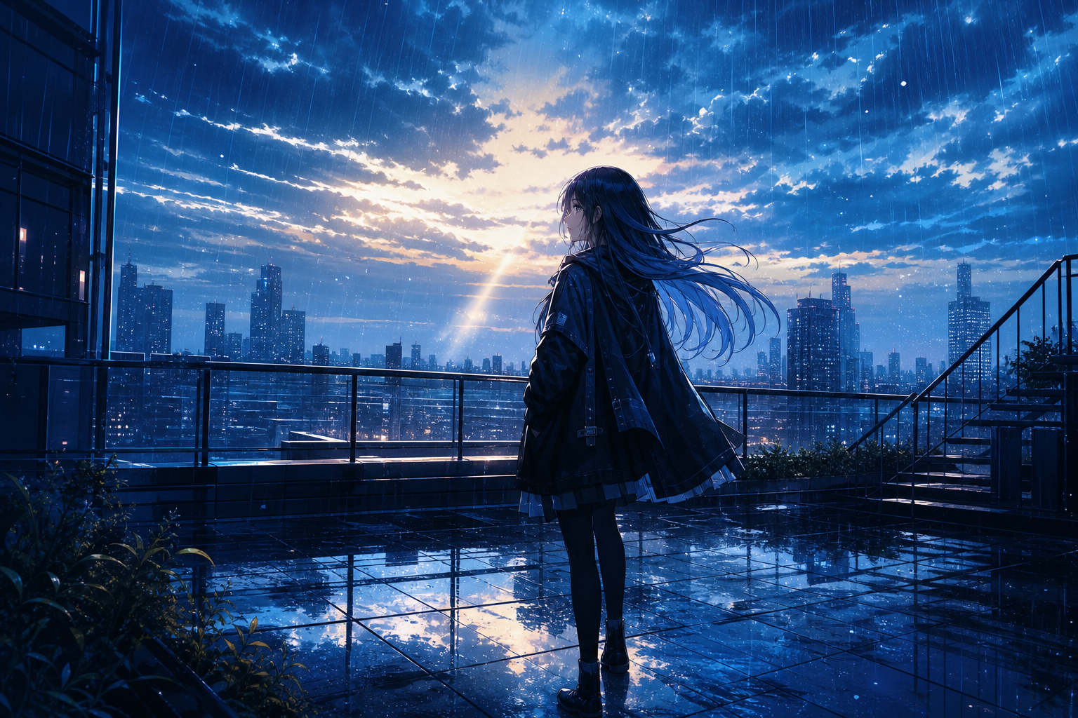 Anime School Rooftop Sunset Anime Wallpaper  14 4K
