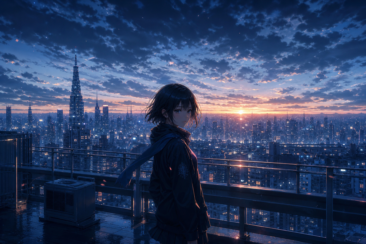Anime School Rooftop Sunset Anime Wallpaper  22 4K