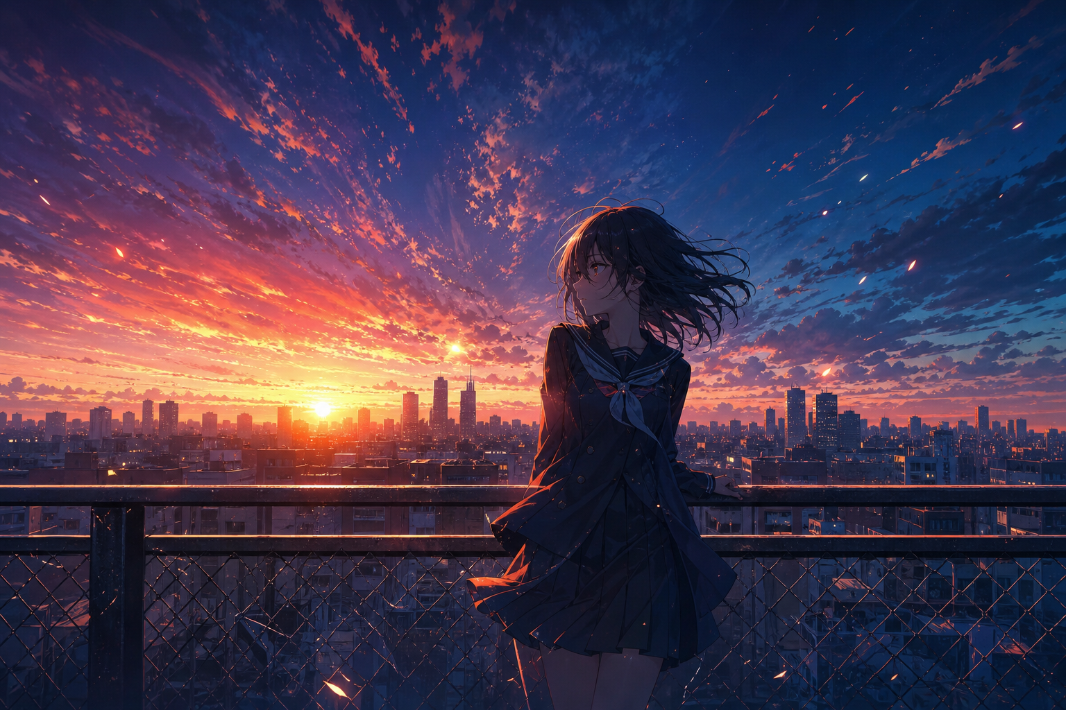 Anime School Rooftop Sunset Anime Wallpaper  22 4K