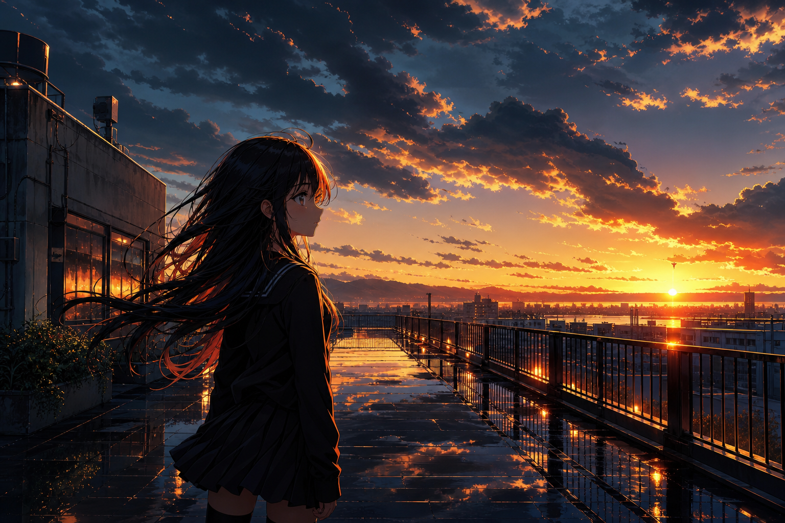 Anime School Rooftop Sunset Anime Wallpaper  22 4K