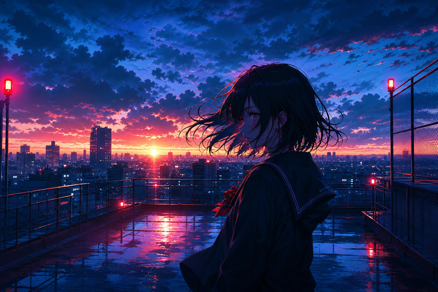Anime School Rooftop Sunset Anime Wallpaper  22 4K