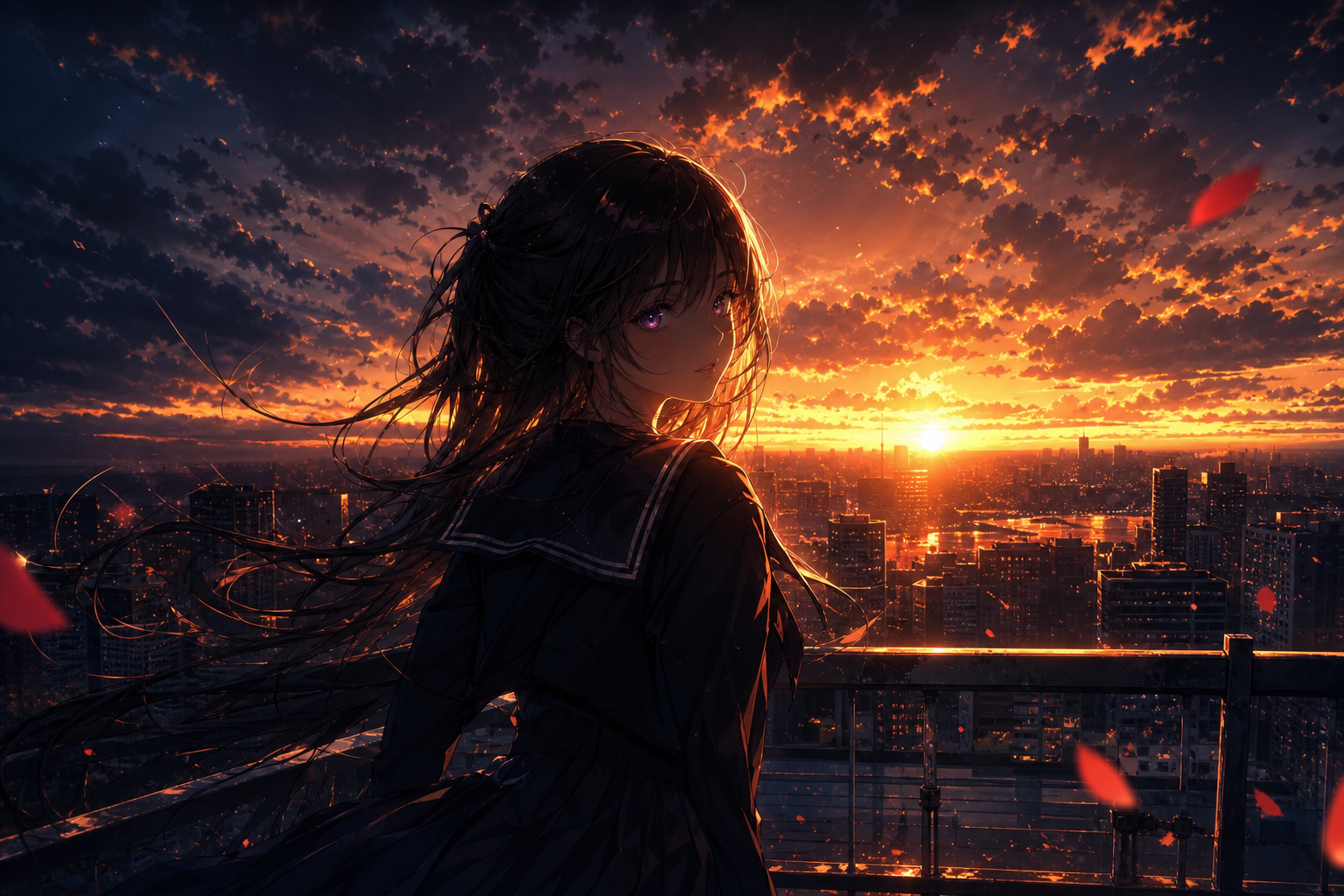 Anime School Rooftop Sunset Anime Wallpaper  6 4K