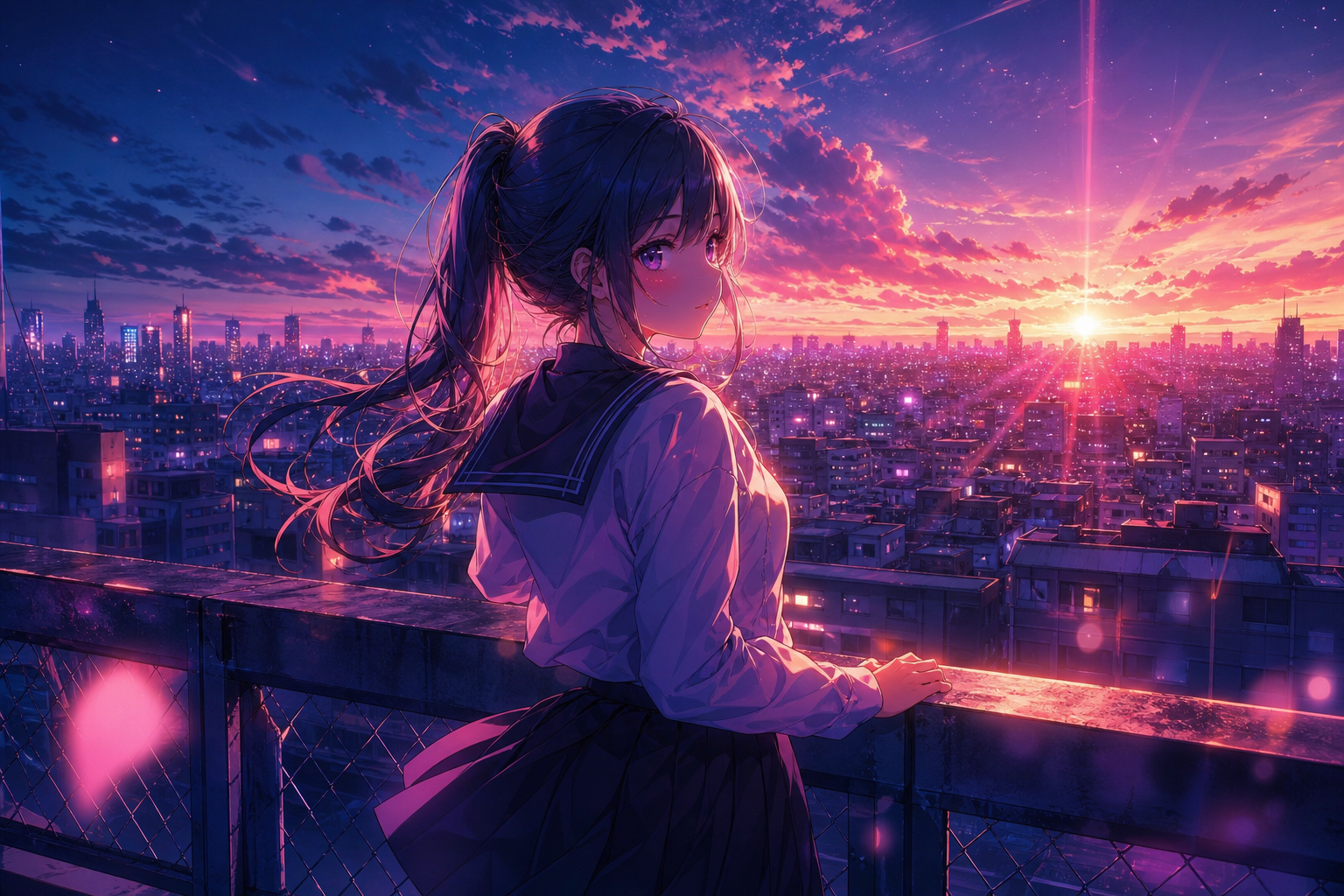 Anime School Rooftop Sunset Anime Wallpaper  6 4K