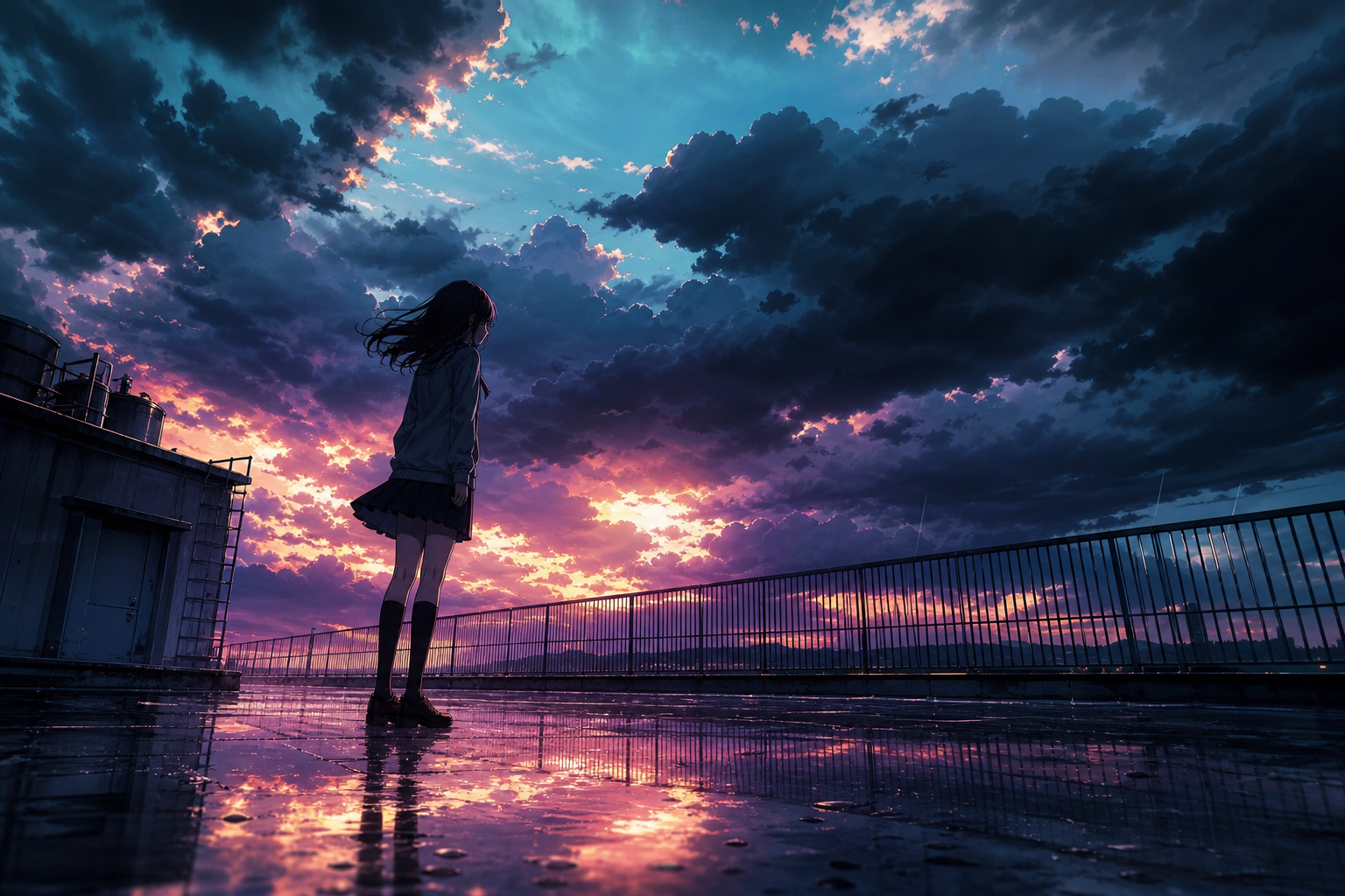 Anime School Rooftop Sunset Anime Wallpaper  6 4K