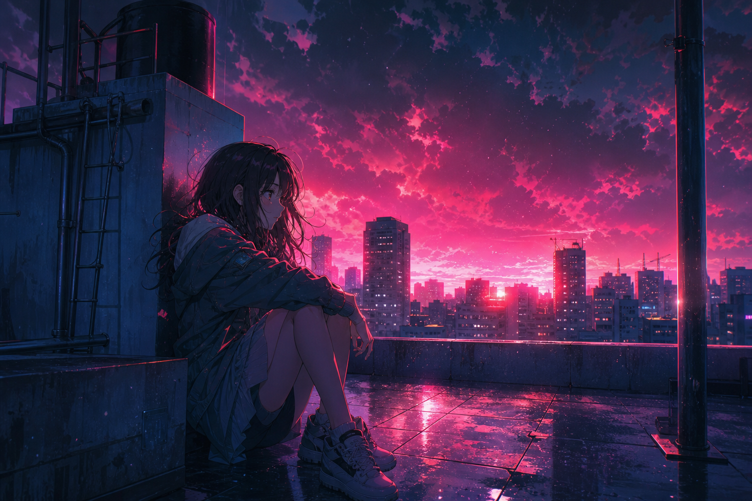 Anime School Rooftop Sunset Anime Wallpaper  6 4K