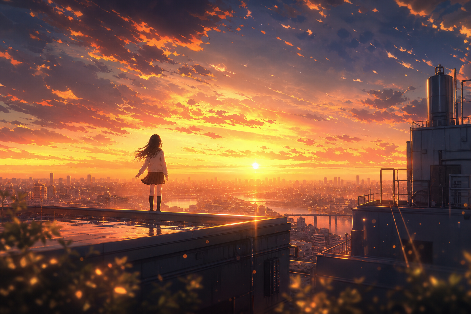 Anime School Rooftop Sunset Anime Wallpaper  6 4K