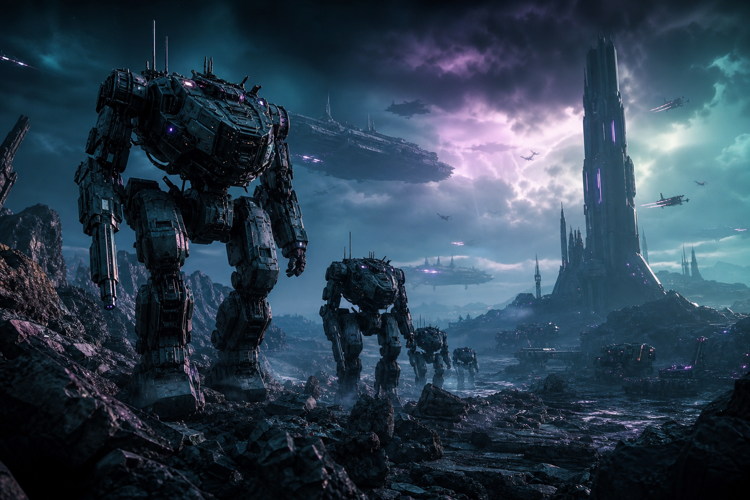 Armored Robot Patrol In Sci Fi Battlefield Military Wallpaper  6 4K