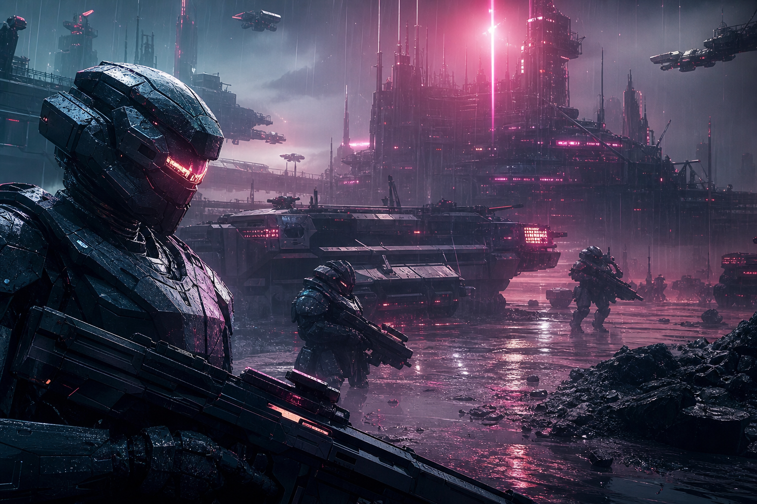 Armored Robot Patrol In Sci Fi Battlefield Military Wallpaper  6 4K