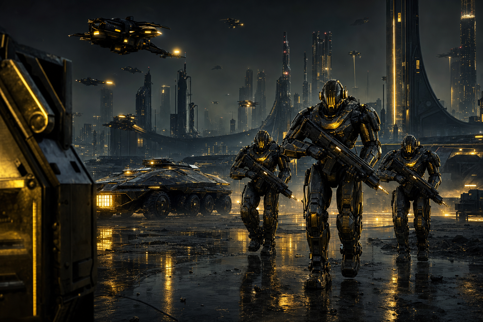 Armored Robot Patrol In Sci Fi Battlefield Military Wallpaper  6 4K