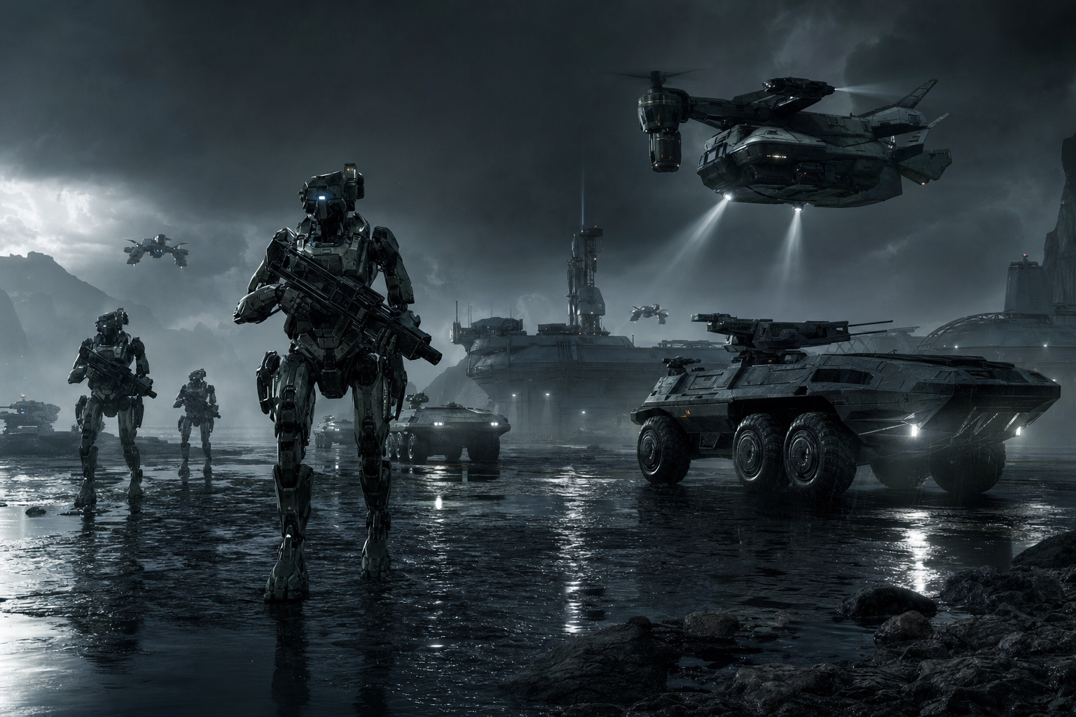Armored Robot Patrol In Sci Fi Battlefield Military Wallpaper  6 4K