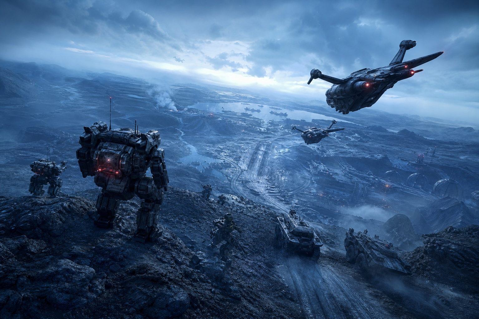 Armored Robot Patrol In Sci Fi Battlefield Military Wallpaper  6 4K