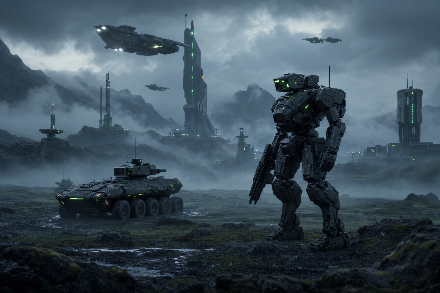 Armored Robot Patrol In Sci Fi Battlefield Military Wallpaper  6 4K