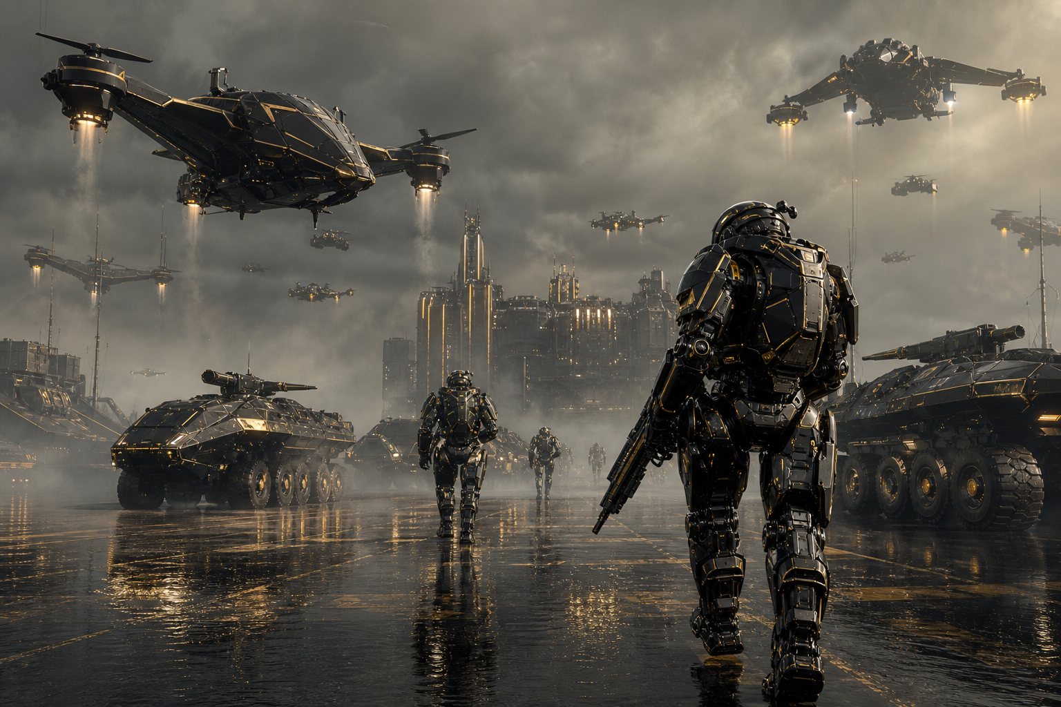Armored Robot Patrol In Sci Fi Battlefield Military Wallpaper  6 4K