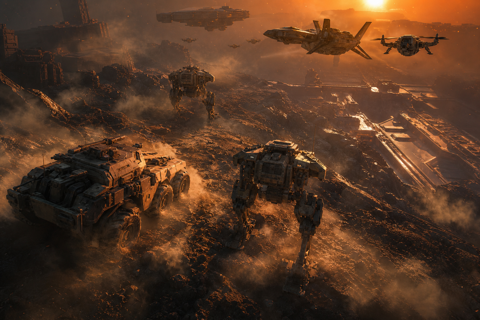 Armored Robot Patrol In Sci Fi Battlefield Military Wallpaper  6 4K